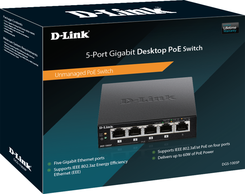 DGS-1005P 5-Port Desktop Gigabit PoE+ Switch