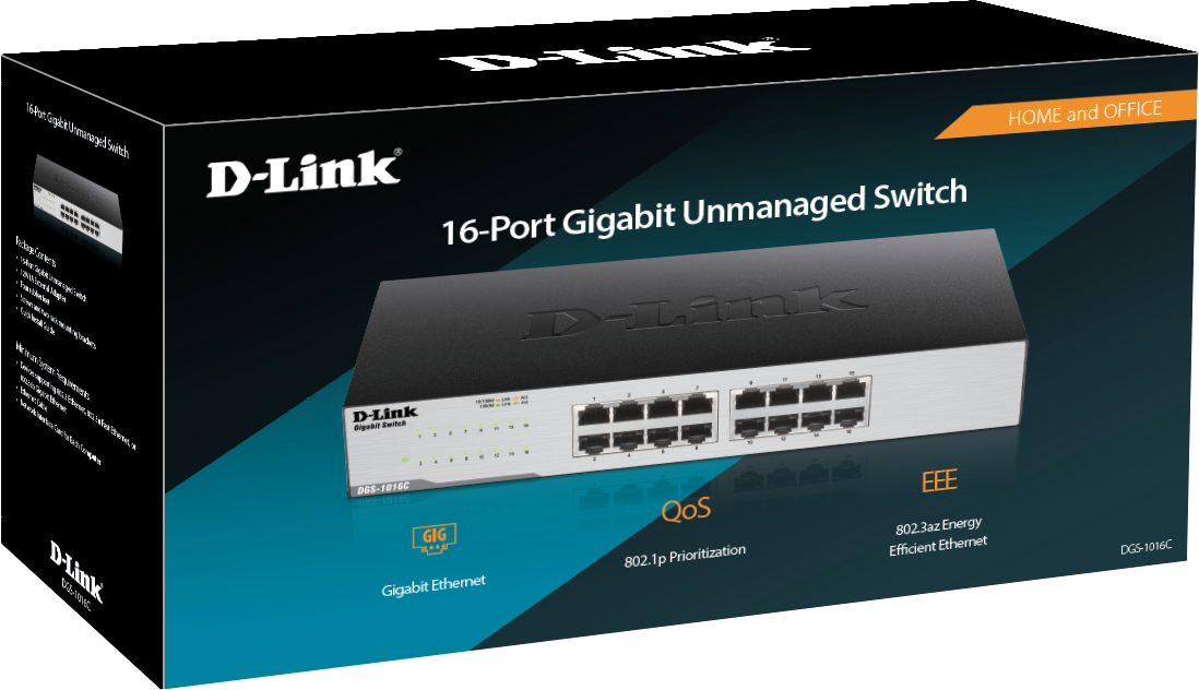 16-Port 10/100/1000 Mbps 1U/Desktop Gigabit Ethernet Unmanaged Switch,  Metal Housing